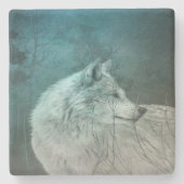 暗い森の中の美しい灰色の狼 ストーンコースター (正面)