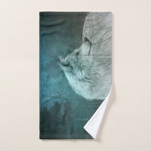 暗い森の中の美しい灰色の狼 ハンドタオル (ハンドタオル)