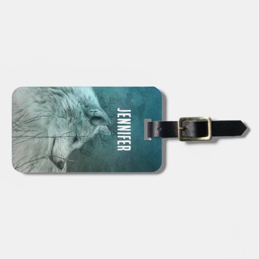 暗い森の中の美しい灰色の狼 ラゲッジタグ (正面横)