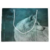 暗い森の中の美しい灰色の狼 ラージペーパーバッグ (正面)