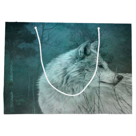 暗い森の中の美しい灰色の狼 ラージペーパーバッグ (裏面)