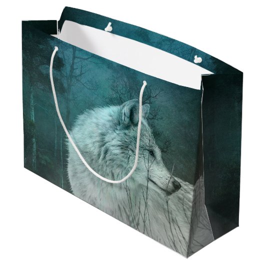 暗い森の中の美しい灰色の狼 ラージペーパーバッグ (裏面アングル)