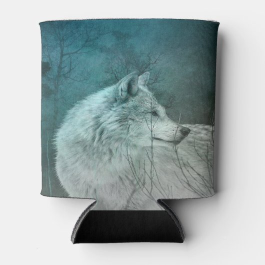 暗い森の中の美しい灰色の狼 缶クーラー (正面)