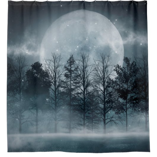 暗い森。木々の暗い暗いシーン、大きモーい シャワーカーテン (正面)