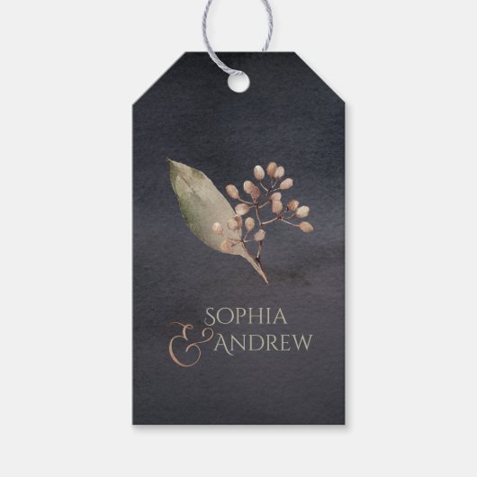 暗い植物性の緑のヴィンテージ素朴なカップルの贈り物 ギフトタグ (正面)