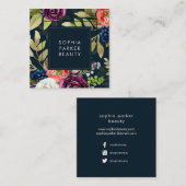 暗い水彩画の花のBohoパターン|会合媒体 スクエア名刺 (正面/裏面)