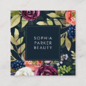 暗い水彩画の花のBohoパターン|会合媒体 スクエア名刺 (正面)