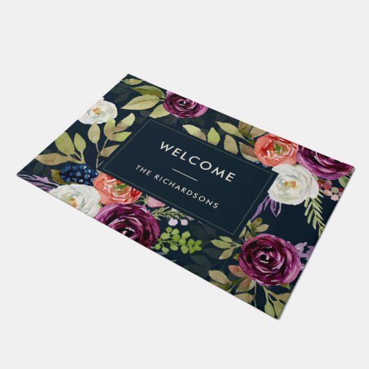 暗い水彩画の花のBoho |の歓迎 ドアマット (アングル)