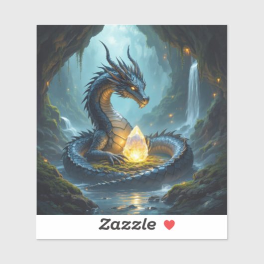 暗い洞窟でダイヤモンドを守るドラゴン シール (シート)