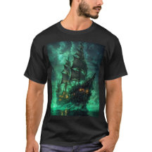 暗い海のTシャツを着た海賊船