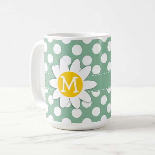 暗い海緑の水玉模様; デイジー コーヒーマグカップ (正面左)