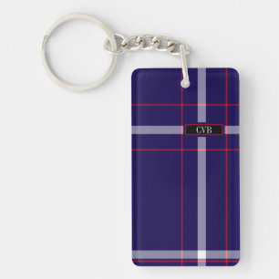 暗い海軍、赤、及び白い格子縞Keychain キーホルダー