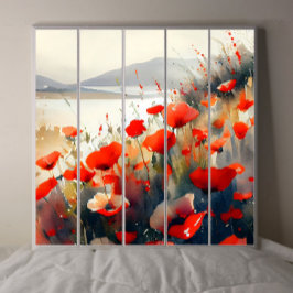 暗い湖の切り離しの横の赤いケシ 薄葉紙