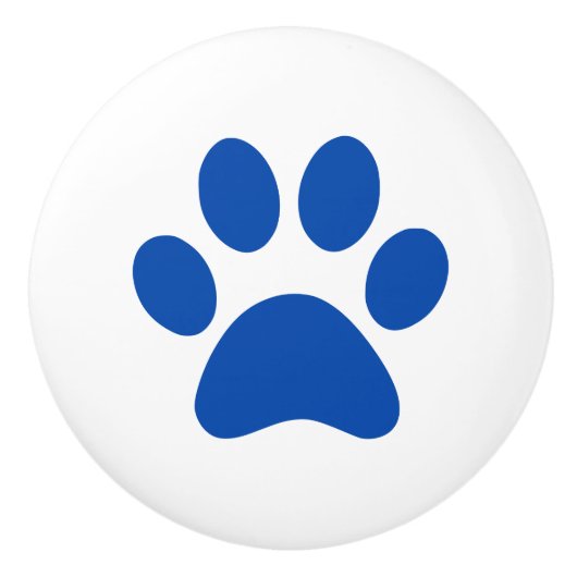 暗い濃紺の足のプリントのpawprint セラミックノブ (正面)