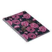 暗い灰色のノートに牡丹とレンチ ノートブック (右側)