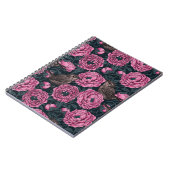 暗い灰色のノートに牡丹とレンチ ノートブック (左側)