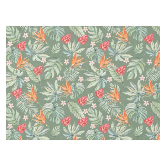 暗い熱帯の花の葉のファンタジーとモノグラム テーブルクロス (正面(横))