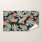 暗い熱帯の花の葉のファンタジーとモノグラム バスタオルセット (ハンドタオル)