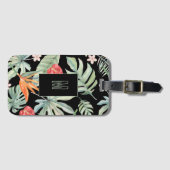 暗い熱帯の花の葉のファンタジーとモノグラム ラゲッジタグ (正面横)