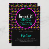 暗い熱狂するパーティーの甘い16ビームのネオン 招待状 (正面/裏面)