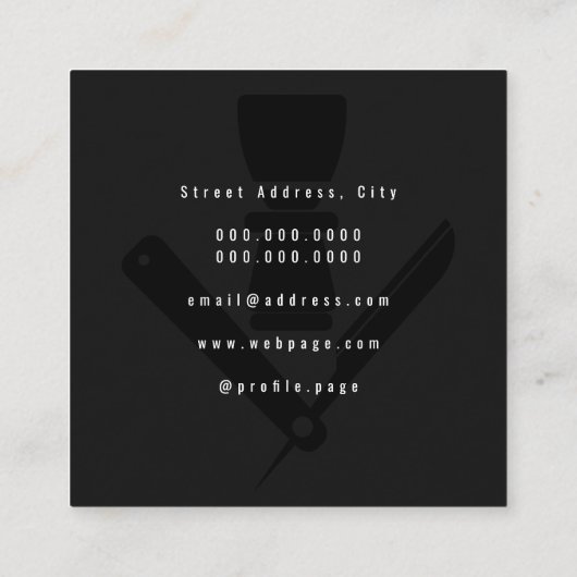 暗い理容師スタイル スクエア名刺 (裏面)