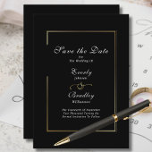 暗い白黒スクリプト縁ど金ゴールド日付の保存 招待状