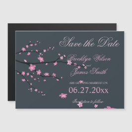 暗い磁気のさくらんぼ花の結婚式の日付を保存 マグネット招待状