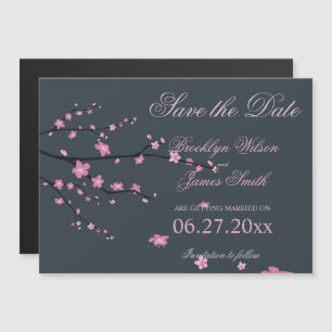 暗い磁気のさくらんぼ花の結婚式の日付を保存 マグネット招待状