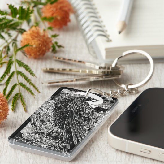 暗い神秘的なカラス キーホルダー (正面右)