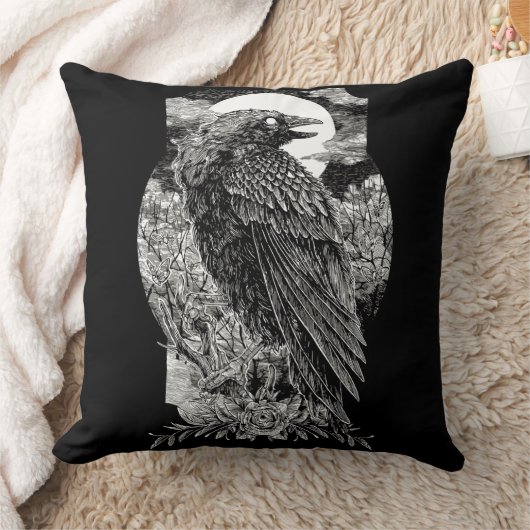 暗い神秘的なカラス クッション (ブランケット)