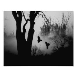 暗い神秘的な森のカラス フォトプリント           
