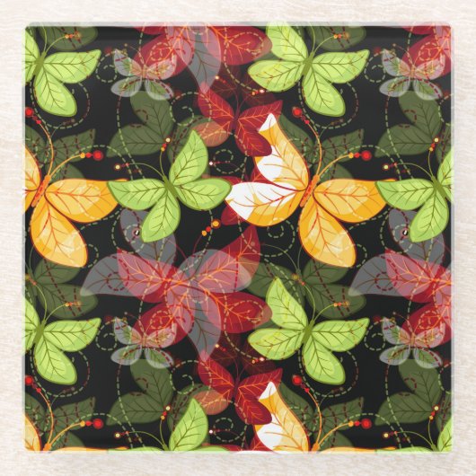暗い秋パターン ガラスコースター (正面)
