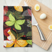 暗い秋パターン キッチンタオル (四つ折り)