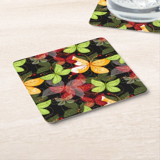 暗い秋パターン スクエアペーパーコースター (アングル)