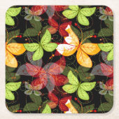 暗い秋パターン スクエアペーパーコースター (正面)
