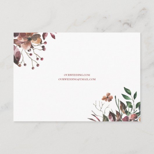 暗い秋花模様素朴の結婚詳細カード エンクロージャーカード (裏面)