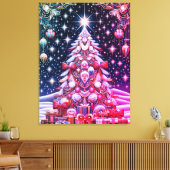 暗い空の下の赤と白と青のクリスマスツリー キャンバスプリント (インサイチュ (リビング))