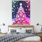 暗い空の下の赤と白と青のクリスマスツリー キャンバスプリント (インサイチュ (寝室))