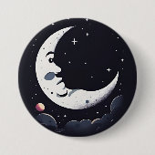 暗い空の明るい月の顔 缶バッジ (正面)