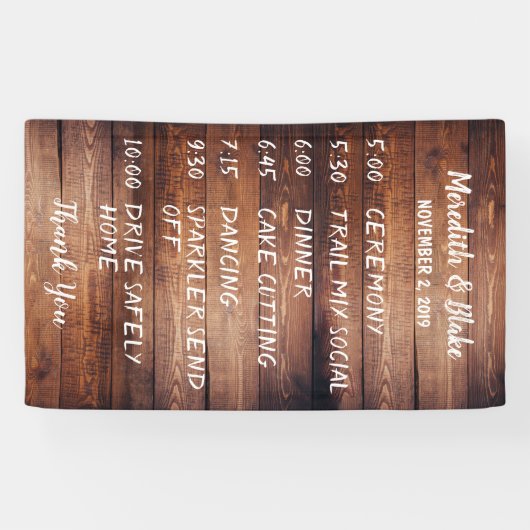 暗い納素朴屋の木材結婚式 プログラムスケジュール 横断幕 (横)