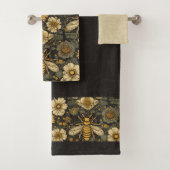 暗い素朴ヴィンテージミツバチと花フローラ バスタオルセット (インサイチュ)