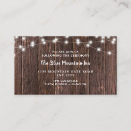 暗い素朴木材とライトの結婚式のレセプション エンクロージャーカード