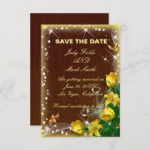 暗い素朴木材の黄色のフローラ日付を保存 サンキューカード (正面/裏面)