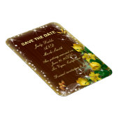 暗い素朴木材の黄色のフローラ日付を保存 マグネット (右側)