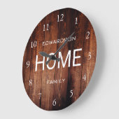 暗い素朴木目のパターンのホームスクリプトファミリ名 ラージ壁時計 (傾斜)