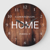 暗い素朴木目のパターンのホームスクリプトファミリ名 ラージ壁時計 (正面)