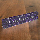 暗い紫色の紫色のグリッター デスクネームプレート (側面)