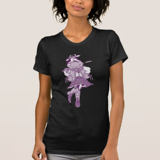 暗い紫色牛女性のカーボーイ Tシャツ