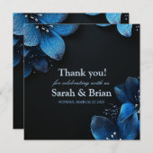 暗い結婚サンキューカードグリッター青い花 サンキューカード (正面/裏面)