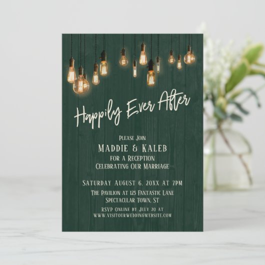 暗い緑の木のエジソンライトの後で幸せに 招待状 (スタンド正面)